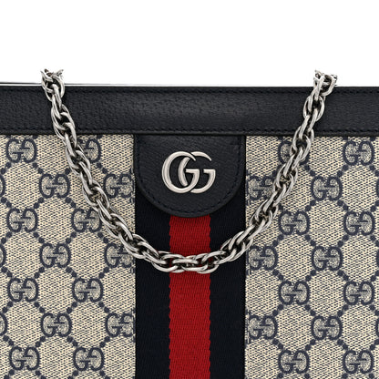 Gucci GG Supreme Monogram Textured Dollar Calfskin Web Small Ophidia Chain Shoulder Bag Beige Blue 8 of 10