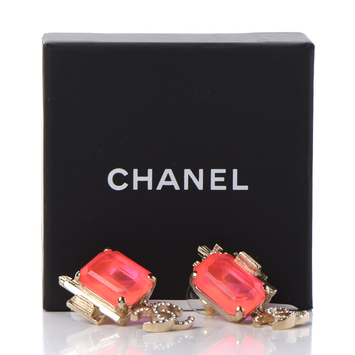 Chanel Metal Crystal CC Earrings Gold Pink 5 of 5