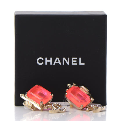 Chanel Metal Crystal CC Earrings Gold Pink 5 of 5