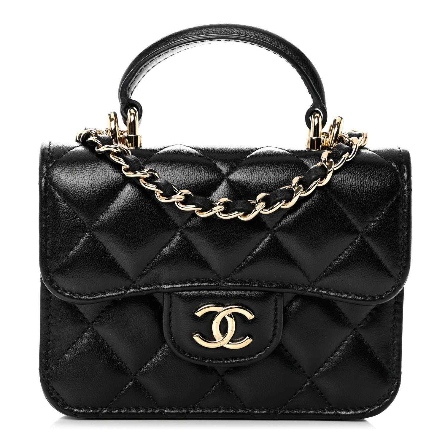 Chanel Lambskin Quilted Top Handle Flap Coin Purse With Chain Black 1 of 11