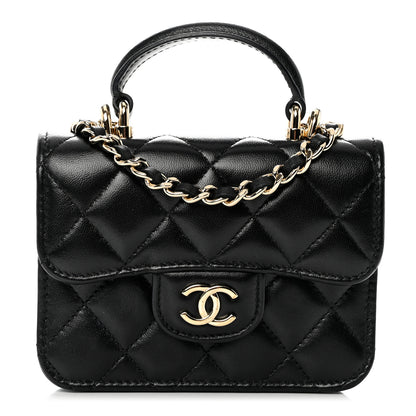 Chanel Lambskin Quilted Top Handle Flap Coin Purse With Chain Black 1 of 11