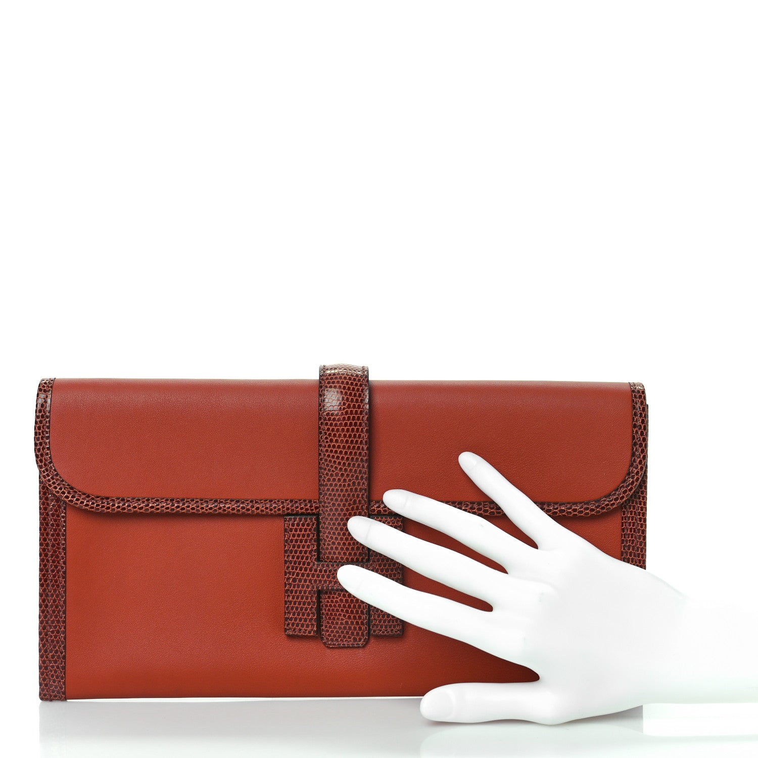 Hermes Swift Lizard Jige Elan Touch 29 Clutch Orange 2 of 9