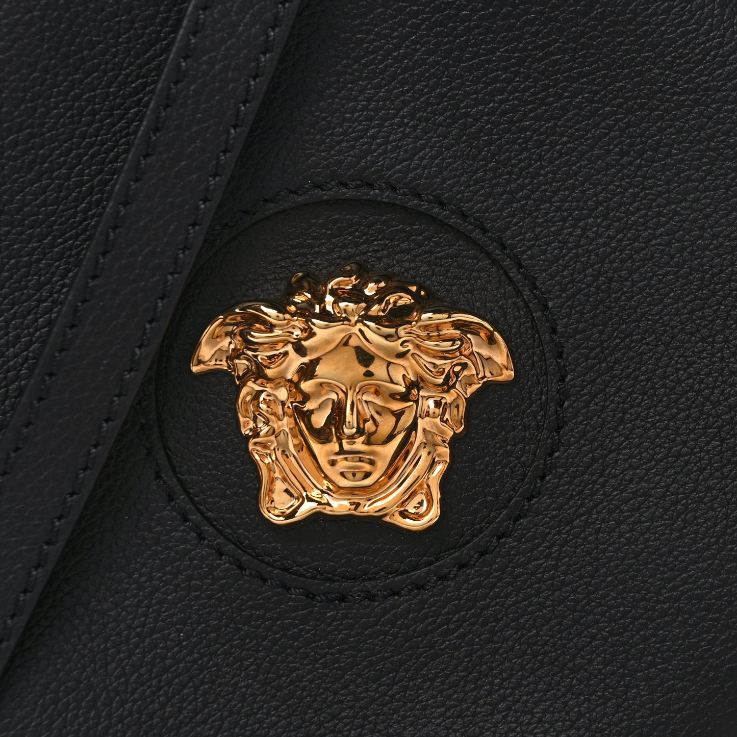 Calfskin La Medusa Round Camera Bag Black