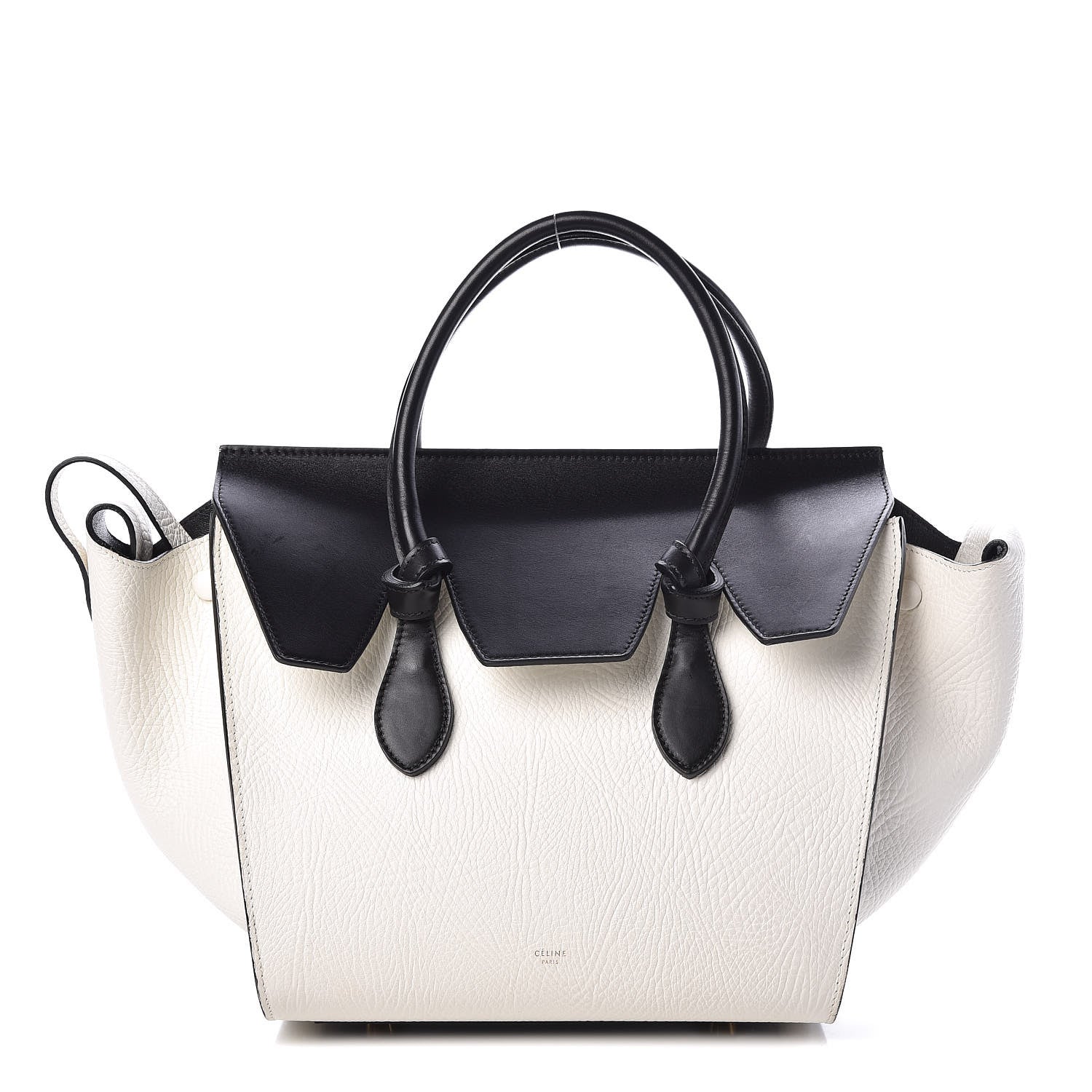 Celine Elephant Calfskin Mini Bi-Color Tie Knot Tote White Black 1 of 16