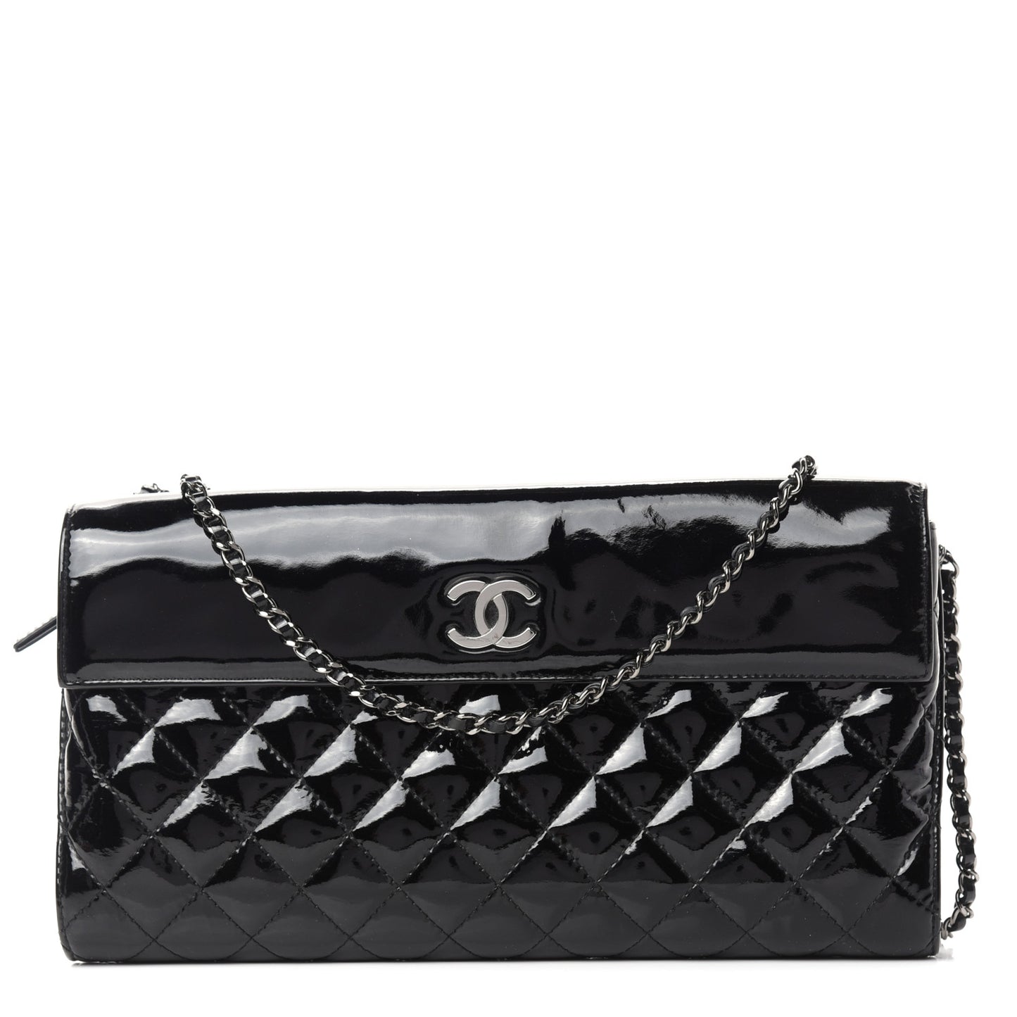 Patent Quilted Double Sided Crossbody Bag Black