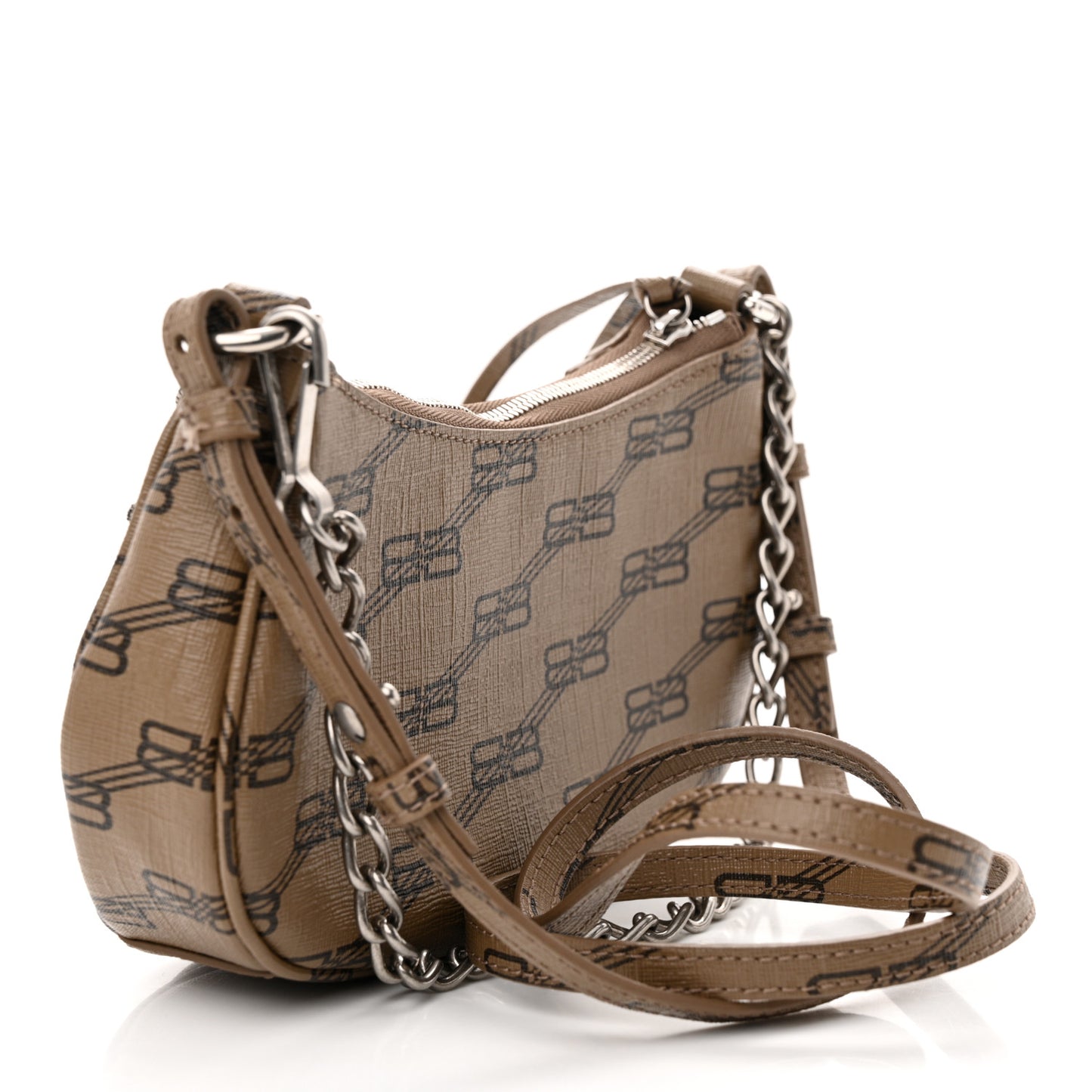 Coated Canvas BB Monogram Le Cagole Mini Purse With Chain Beige Brown