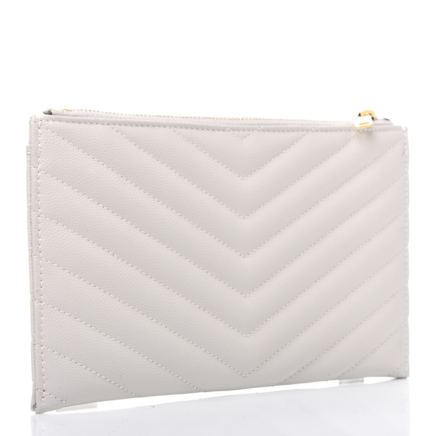 Saint Laurent Grain De Poudre Chevron Monogram Bill Pouch Crema Soft 3 of 13