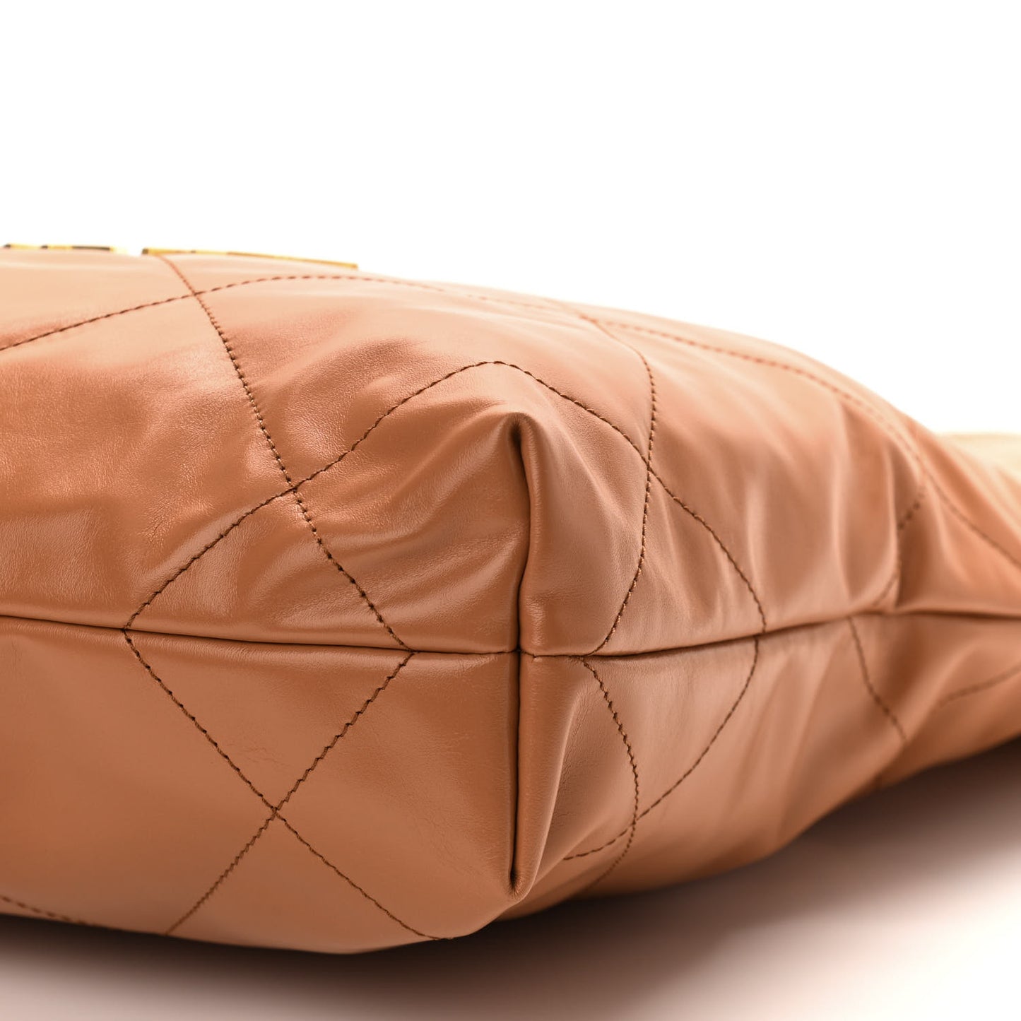 Shiny Calfskin Quilted Small Chanel 22 Camel