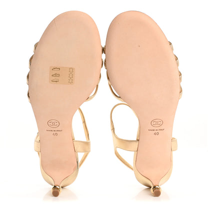 Chanel Metallic Lambskin Camellia Sandals 40 Gold 6 of 9