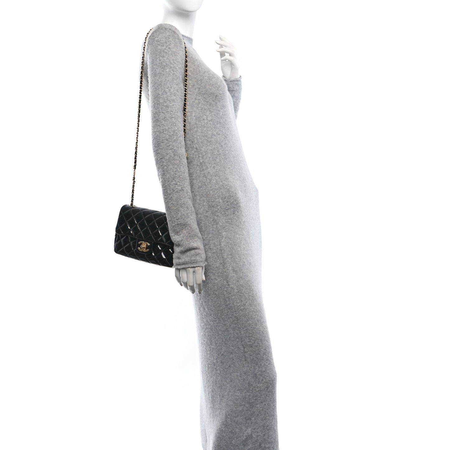 Patent Enamel Quilted Small Coco Hearts Square Flap Black