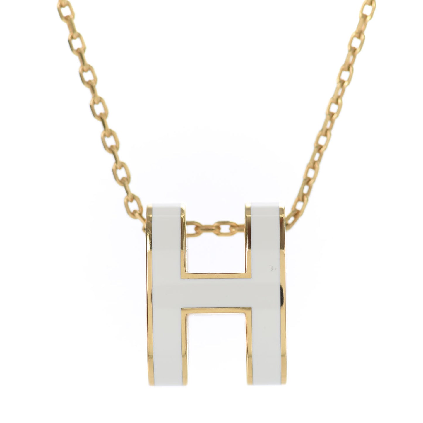 Lacquered Gold Pop H Pendant Necklace White