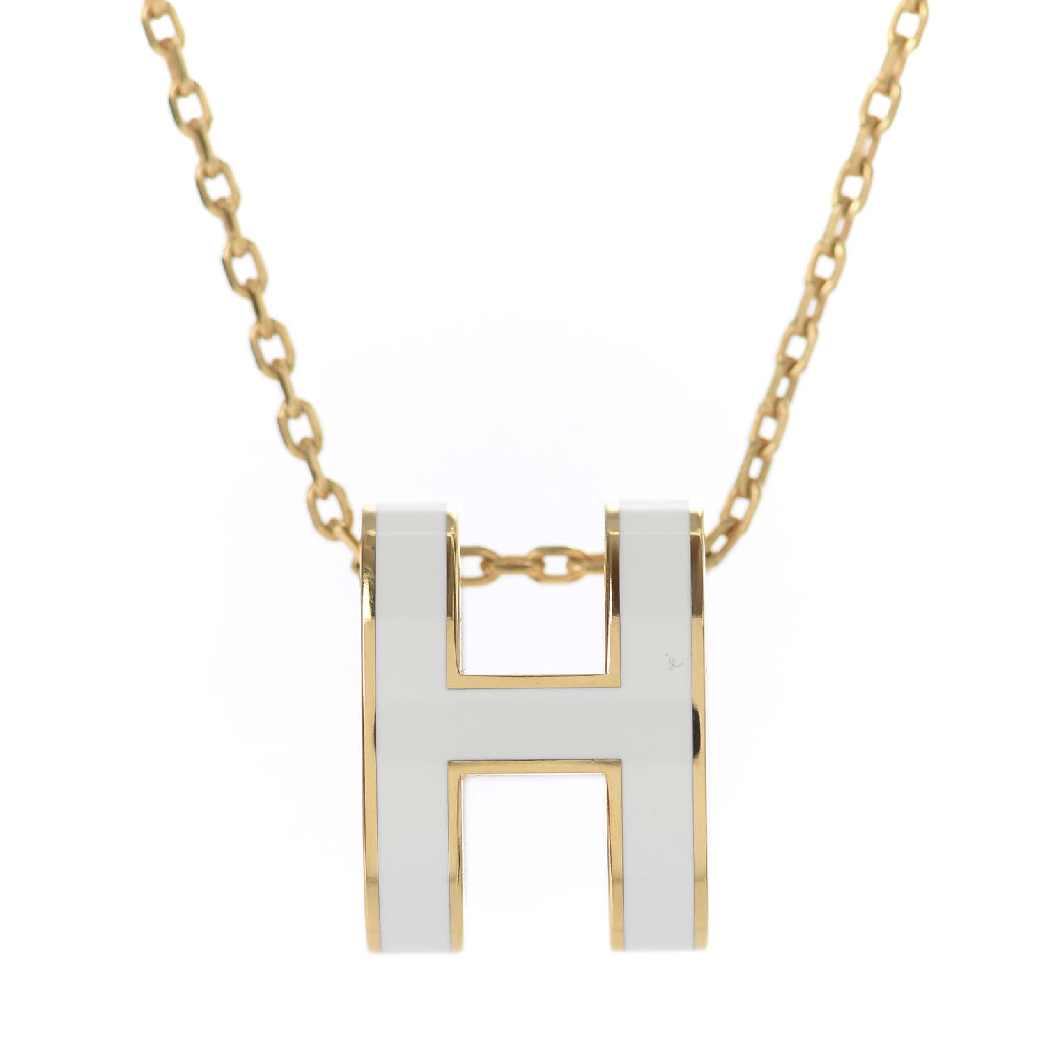 Hermes Lacquered Gold Pop H Pendant Necklace White 4 of 5