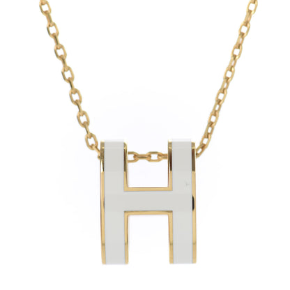Hermes Lacquered Gold Pop H Pendant Necklace White 4 of 5