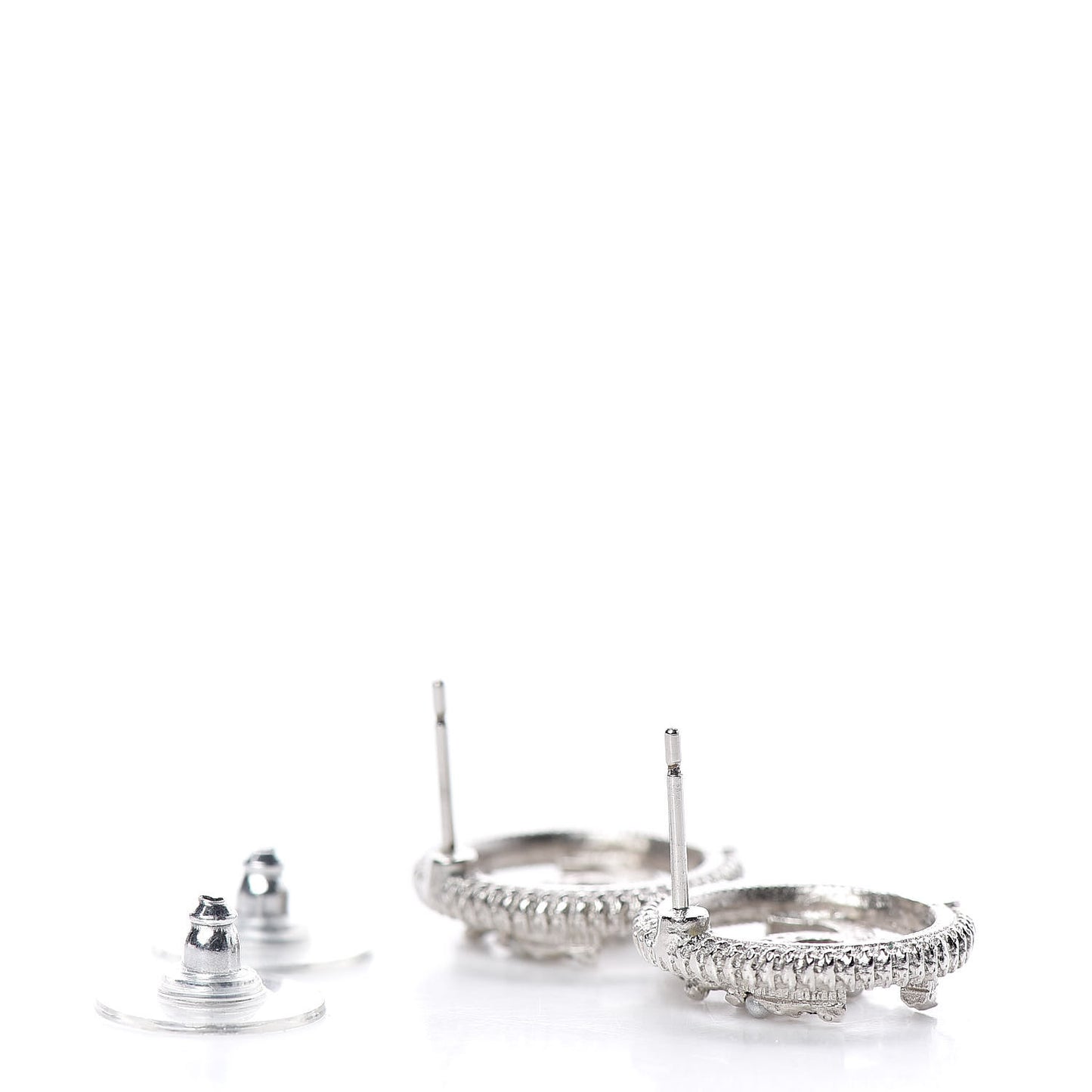 Pearl Crystal CC Round Earrings Silver