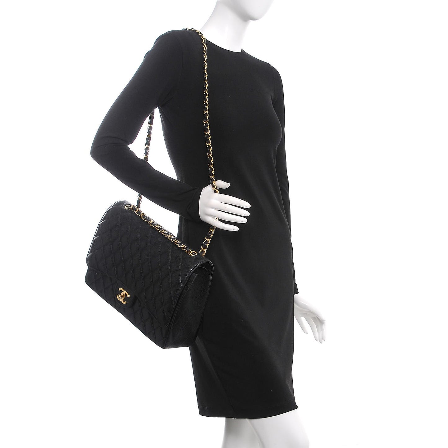 Caviar Quilted Maxi Double Flap Black
