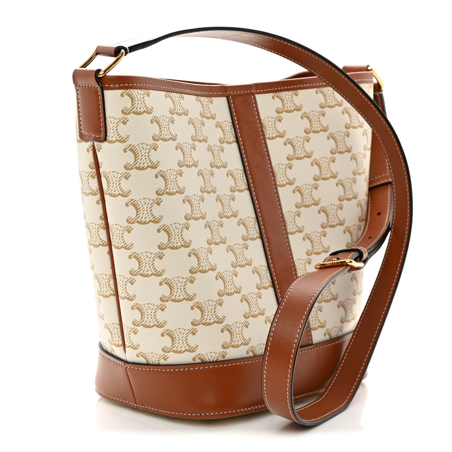 Celine Triomphe Canvas Calfskin Small Bucket Bag White 3 of 10