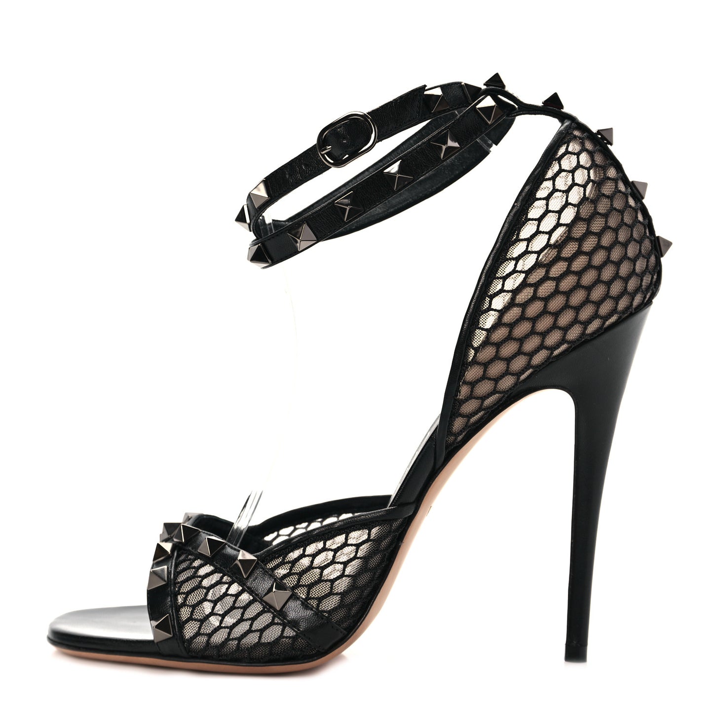 Calfskin Fishnet Rockstud Alcove Gladiator Sandals 40 Black