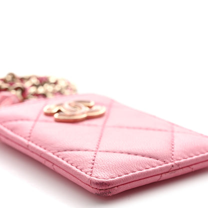 Chanel Lambskin Quilted Enamel Chanel Card Holder On Chain Pink 9 of 12