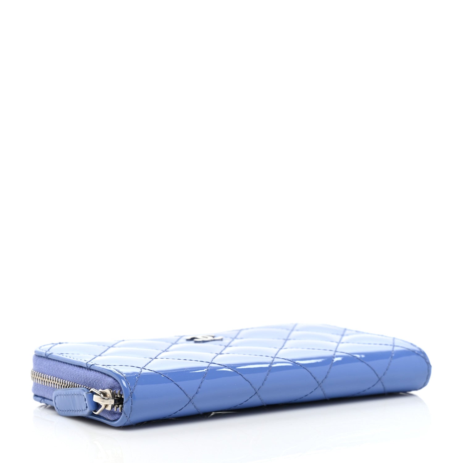 Chanel Patent Quilted Small Zip Around Wallet Blue 4 of 9