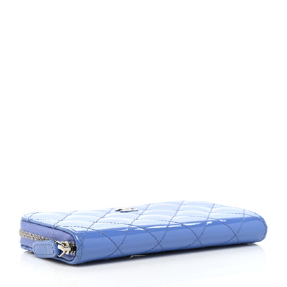 Chanel Patent Quilted Small Zip Around Wallet Blue 4 of 9