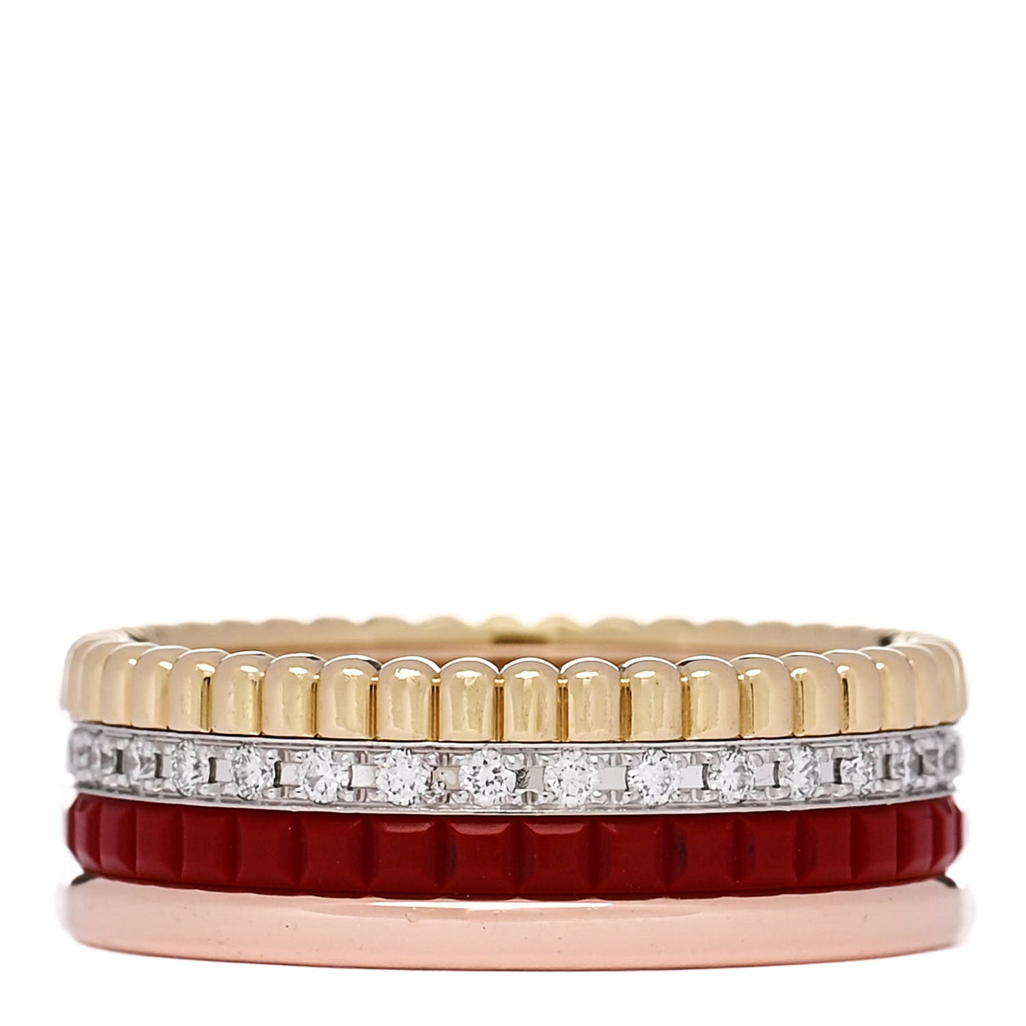 18K Pink Yellow White Gold PVD Diamond Small Quatre Classique Ring 52 6 Red
