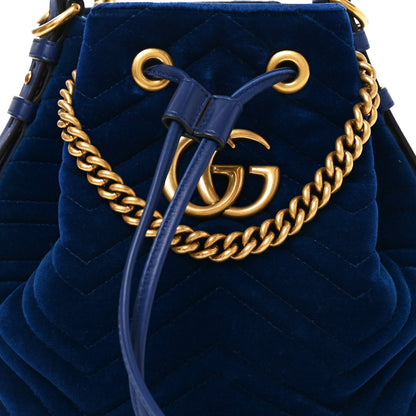 Gucci Velvet Matelasse GG Marmont Bucket Bag Cobalt Blue 8 of 10