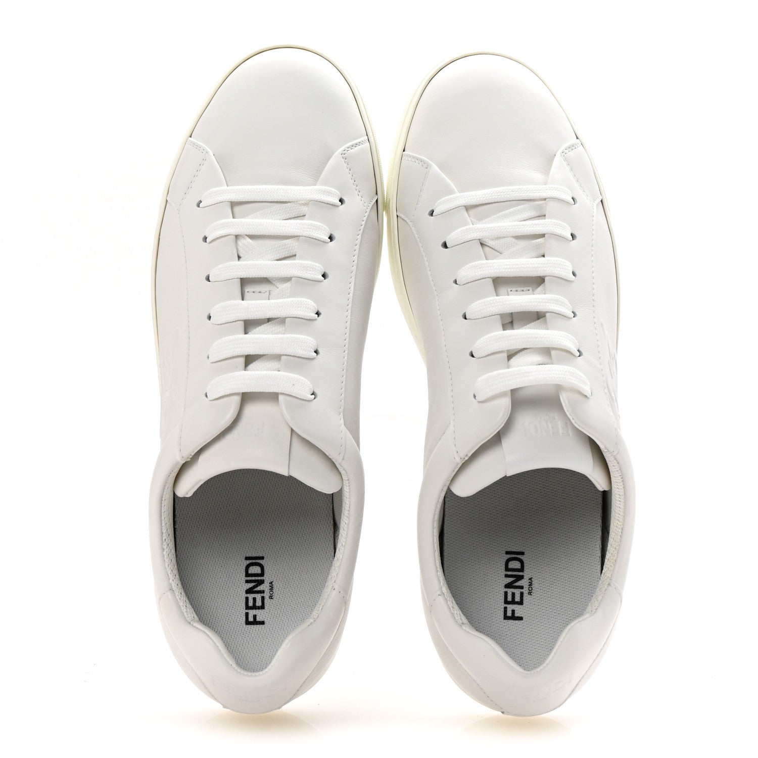Fendi Vitello Karligraphy Embossed Low Top Sneakers 9 White 2 of 10