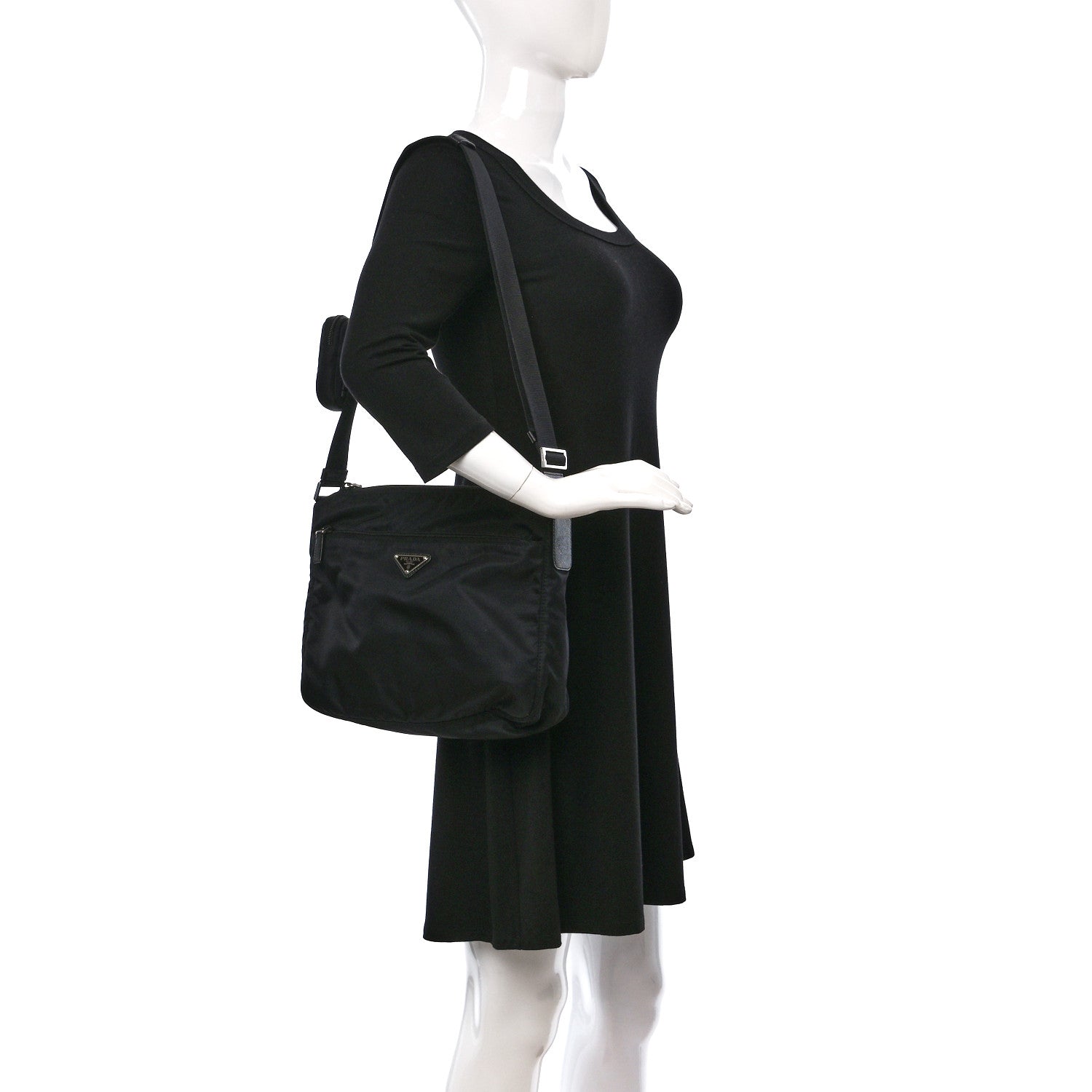 Prada Re-Nylon Vela Saffiano Pocket Double Zip Messenger Bag Black 2 of 8