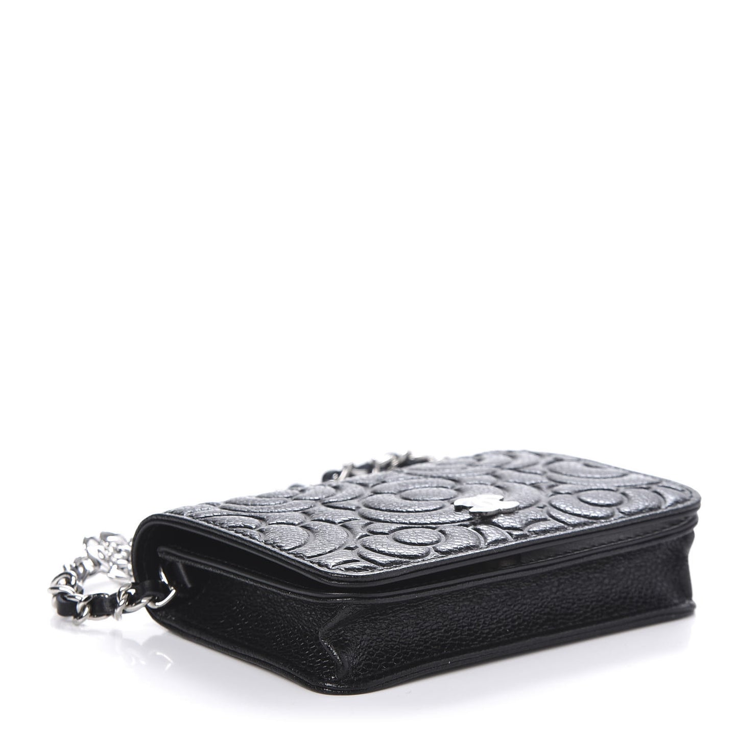 Caviar Camellia Embossed Chain Belt Bag Black