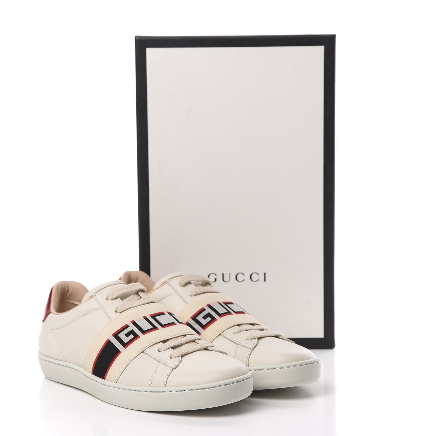 Gucci Calfskin Stripe Womens New Ace Sneakers 37 New Mystic White Ecru Red Flame 8 of 8