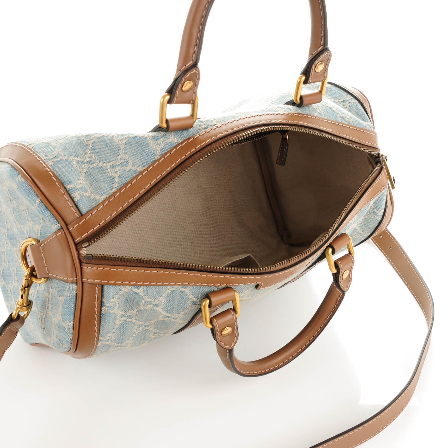 Gucci Denim Monogram Vintage Web Medium Boston Blue 5 of 7