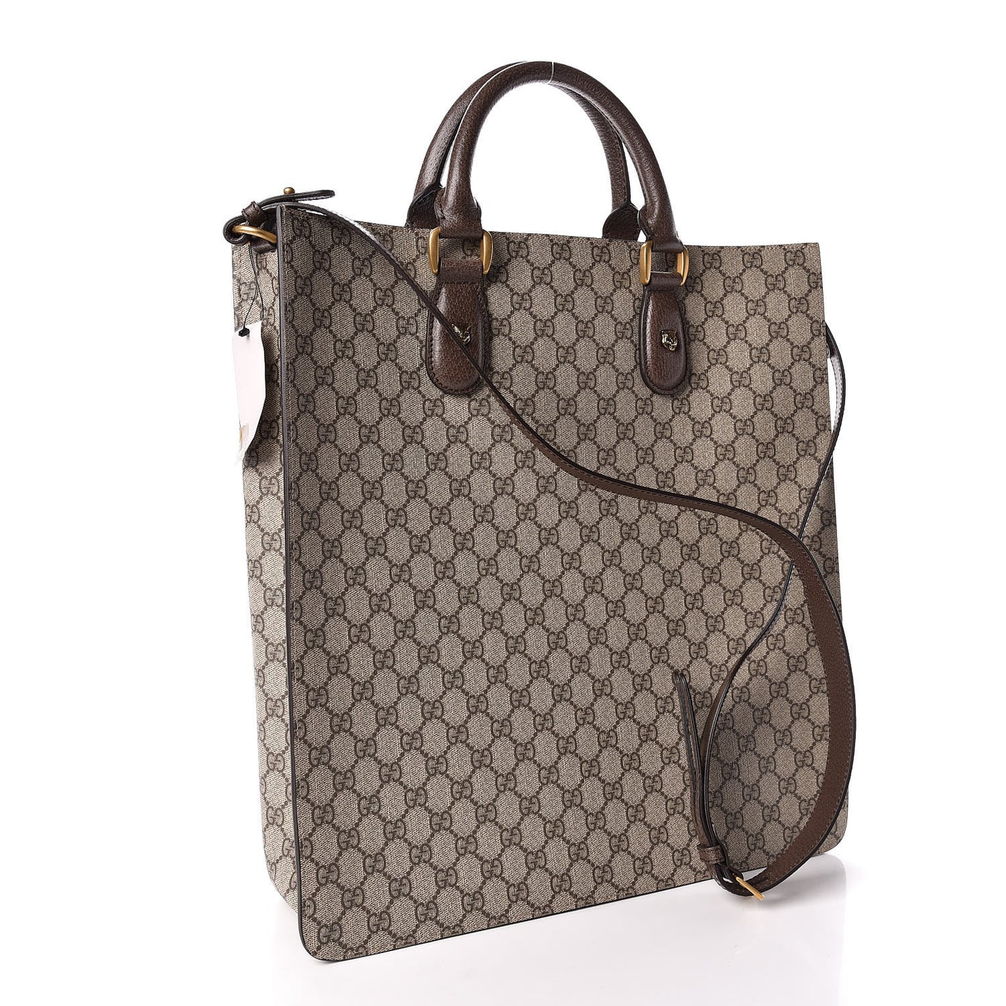 GG Supreme Monogram Web Animalier Bee Vertical Tote Brown