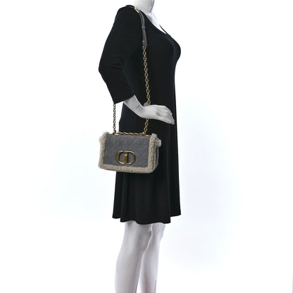 Christian Dior Shearling Sheepskin Wool Cannage Small Caro Bag Gray 2 of 8