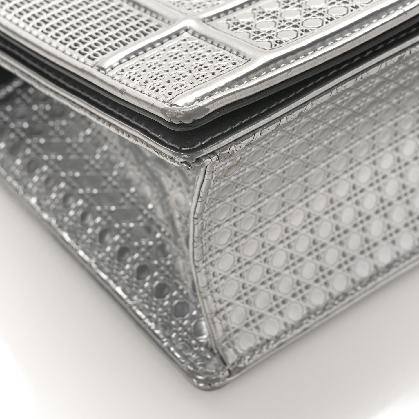 Metallic Patent Micro-Cannage Small Diorama Flap Bag Silver