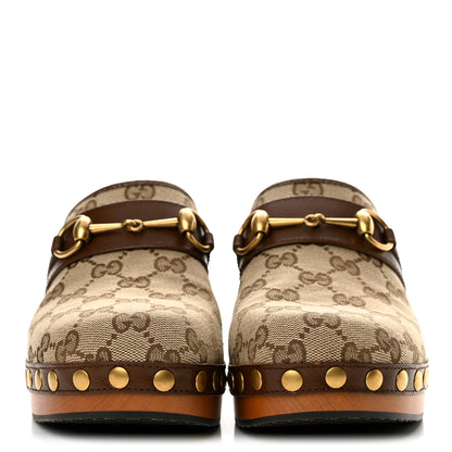 Gucci Monogram Goatskin Horsebit Clog Mules 36.5 Beige Ebony Brown Sugar 3 of 10