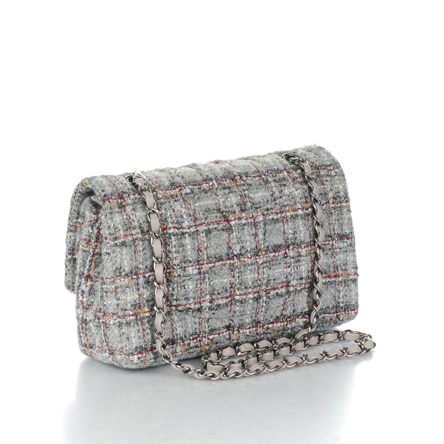 Tweed Quilted Medium Double Flap Grey