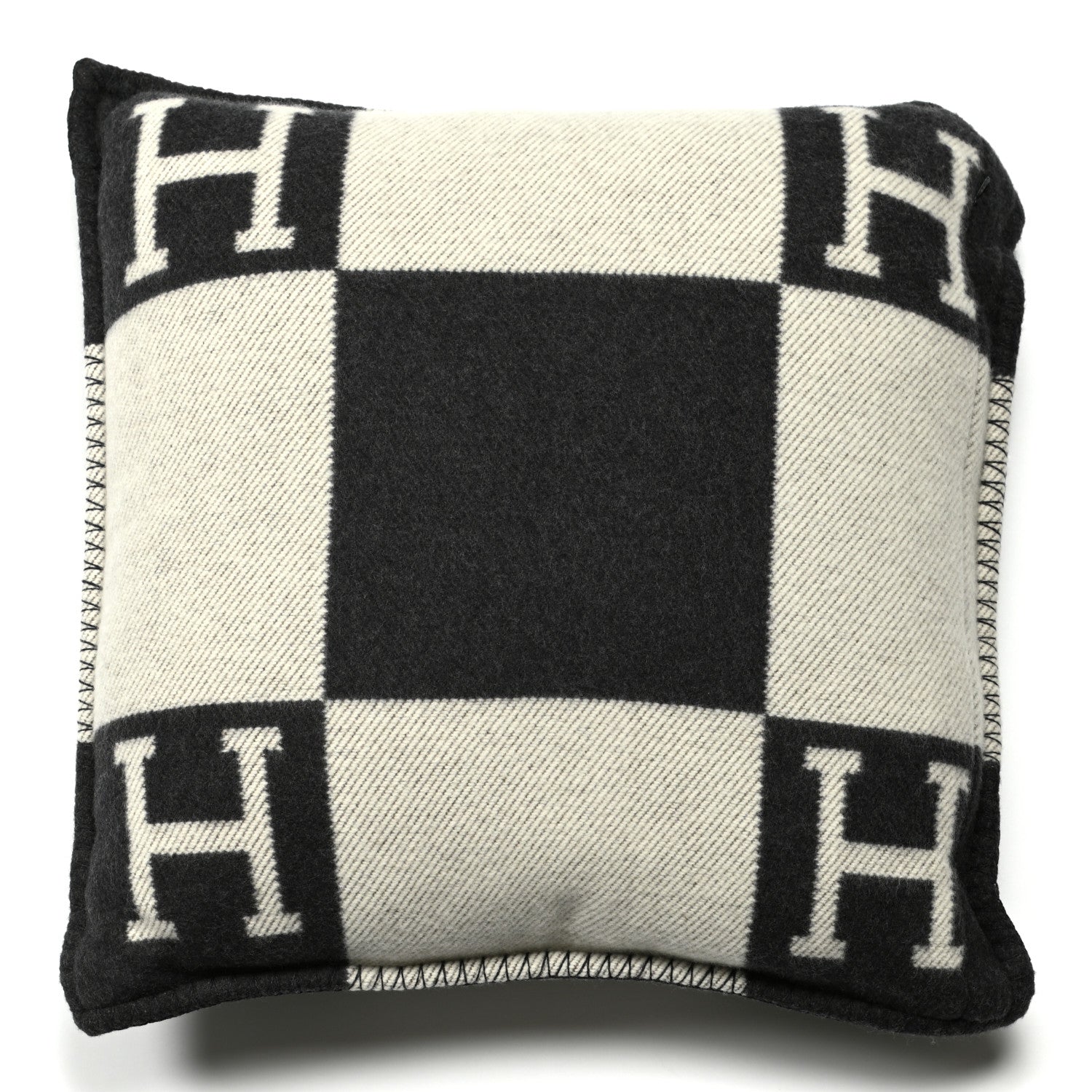 Hermes Wool Cashmere Avalon Pillow PM Ecru Gris Fonce 2 of 3