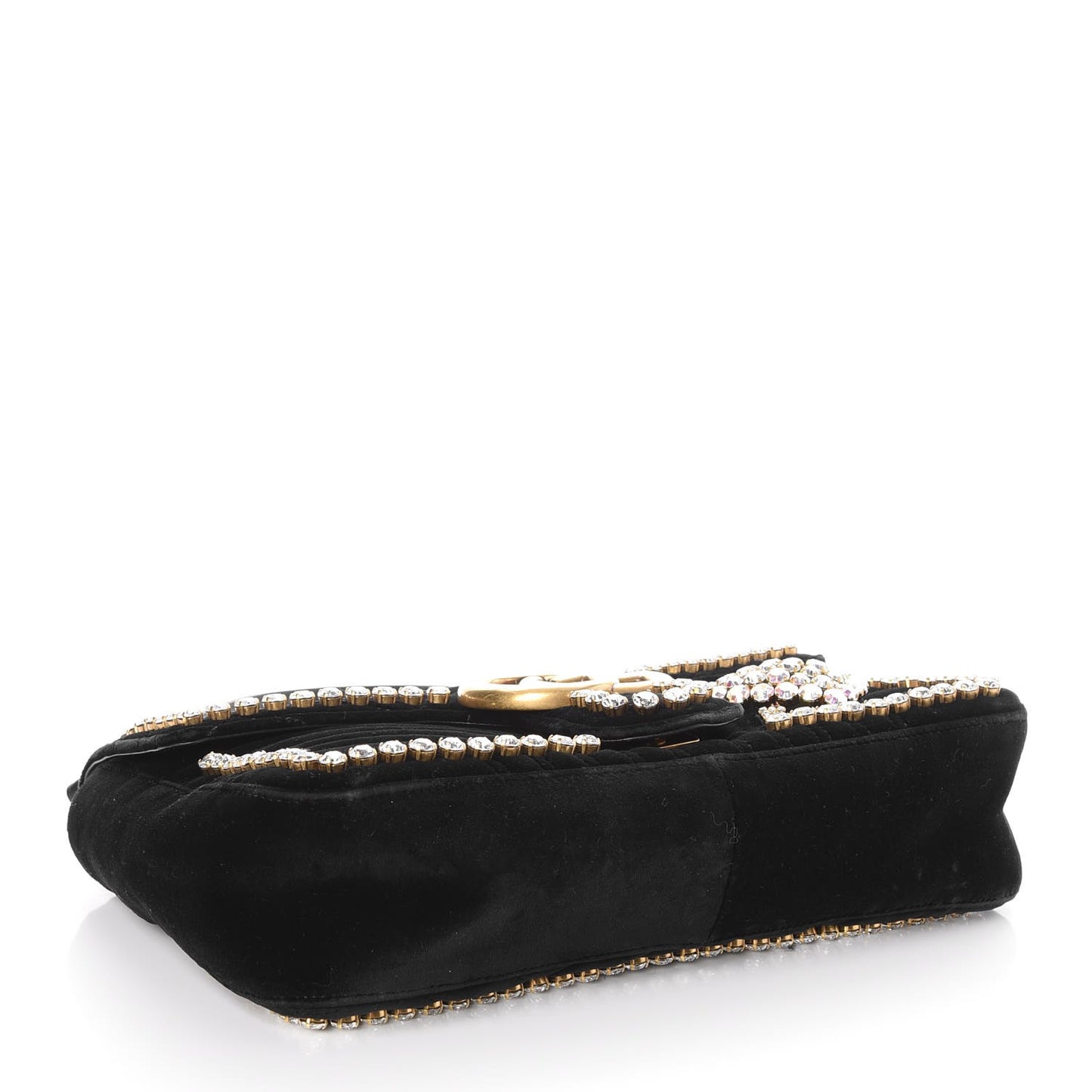 Velvet Matelasse Crystal Medium GG Marmont Shoulder Bag Black