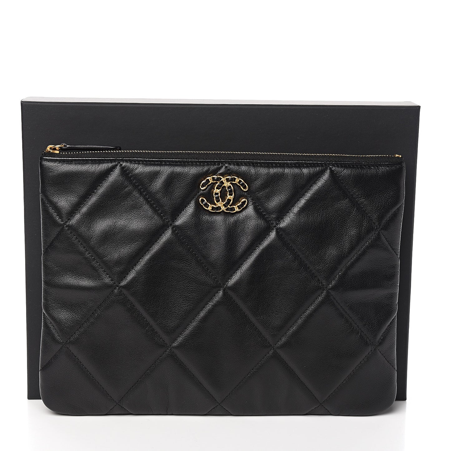 Goatskin Quilted Large 19 Cosmetic Case Black
