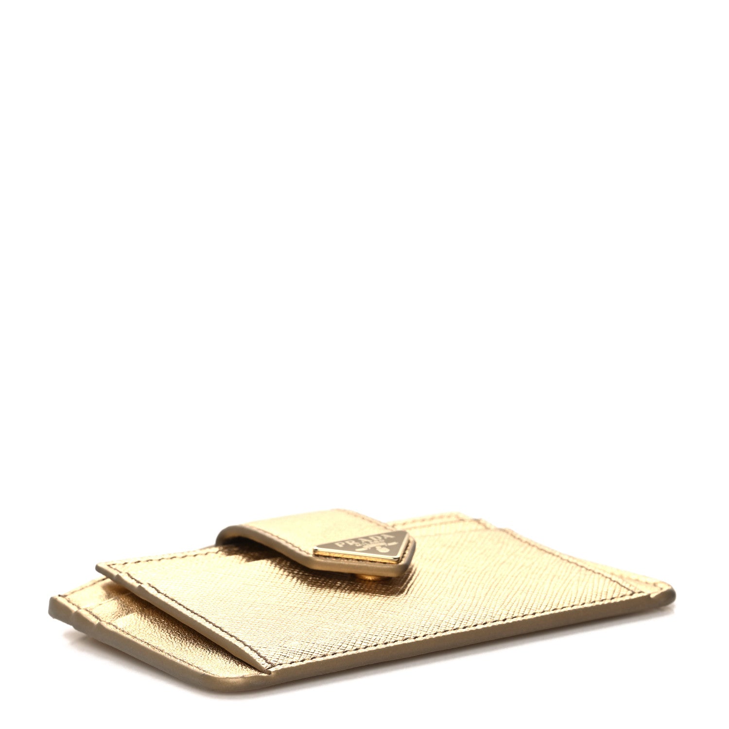 Prada Saffiano Metal Tab Card Case Metallic Gold 4 of 8