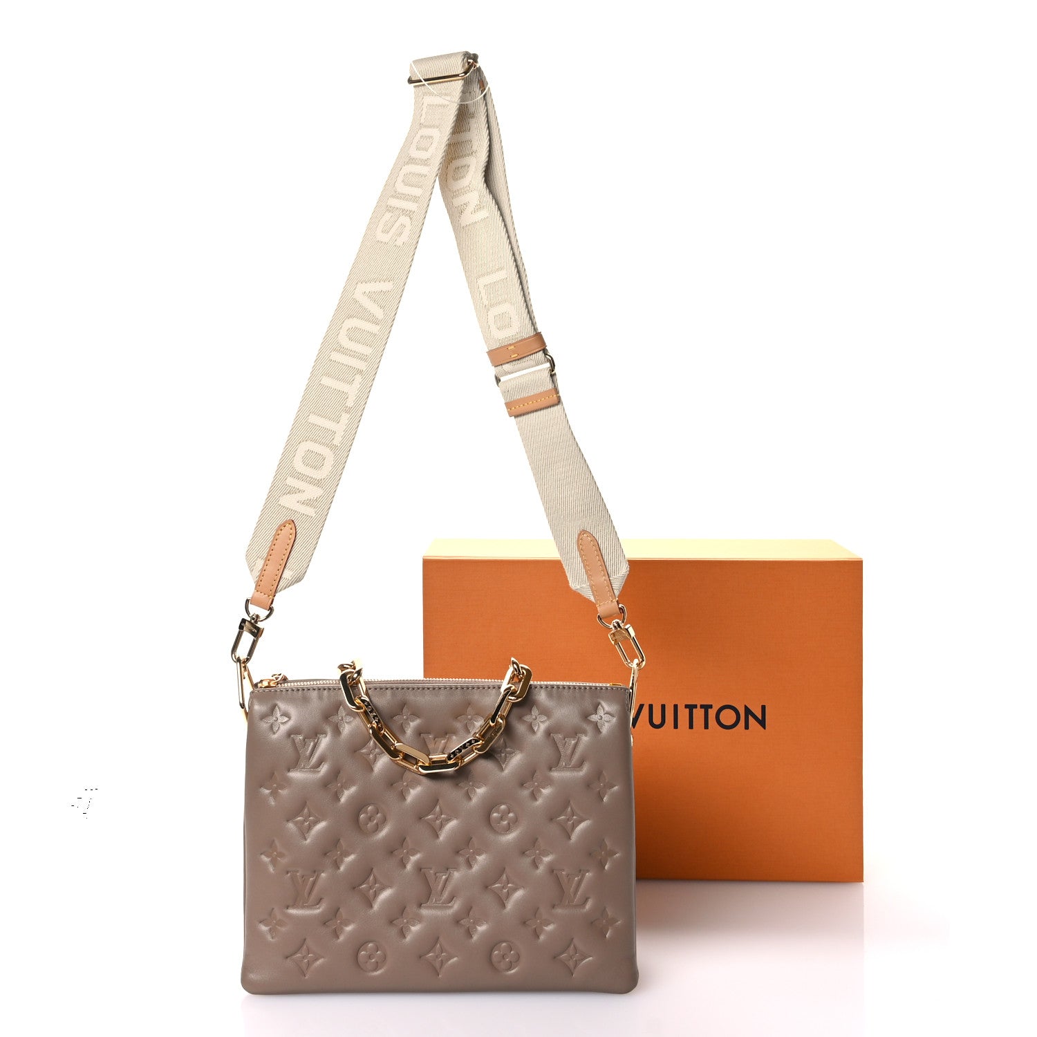 Louis Vuitton Lambskin Embossed Monogram Coussin PM Taupe 10 of 10