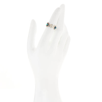 Gucci Sterling Silver Mother of Pearl Blue Topaz Flower Marmont Double G Ring 50 5.25 2 of 6