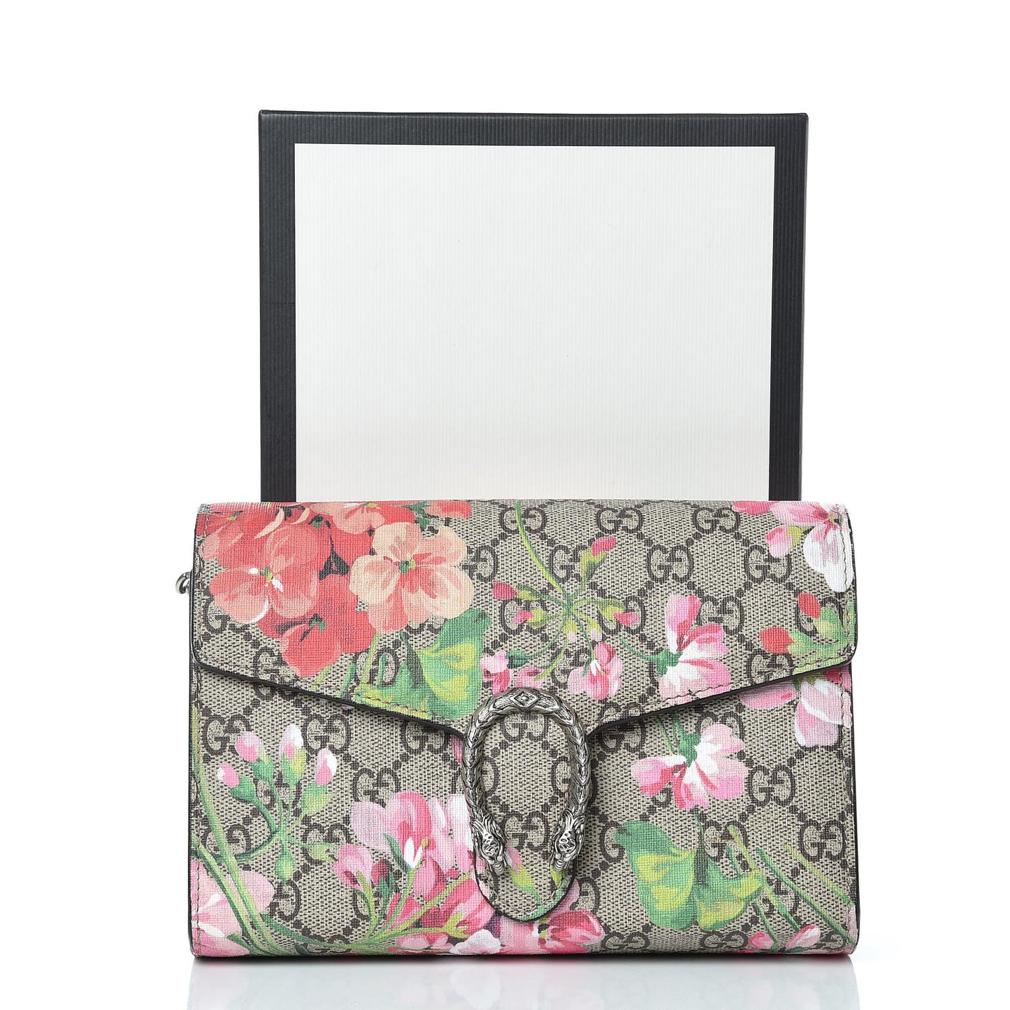 GG Supreme Monogram Blooms Mini Dionysus Chain Wallet Beige Multicolor Dry Rose