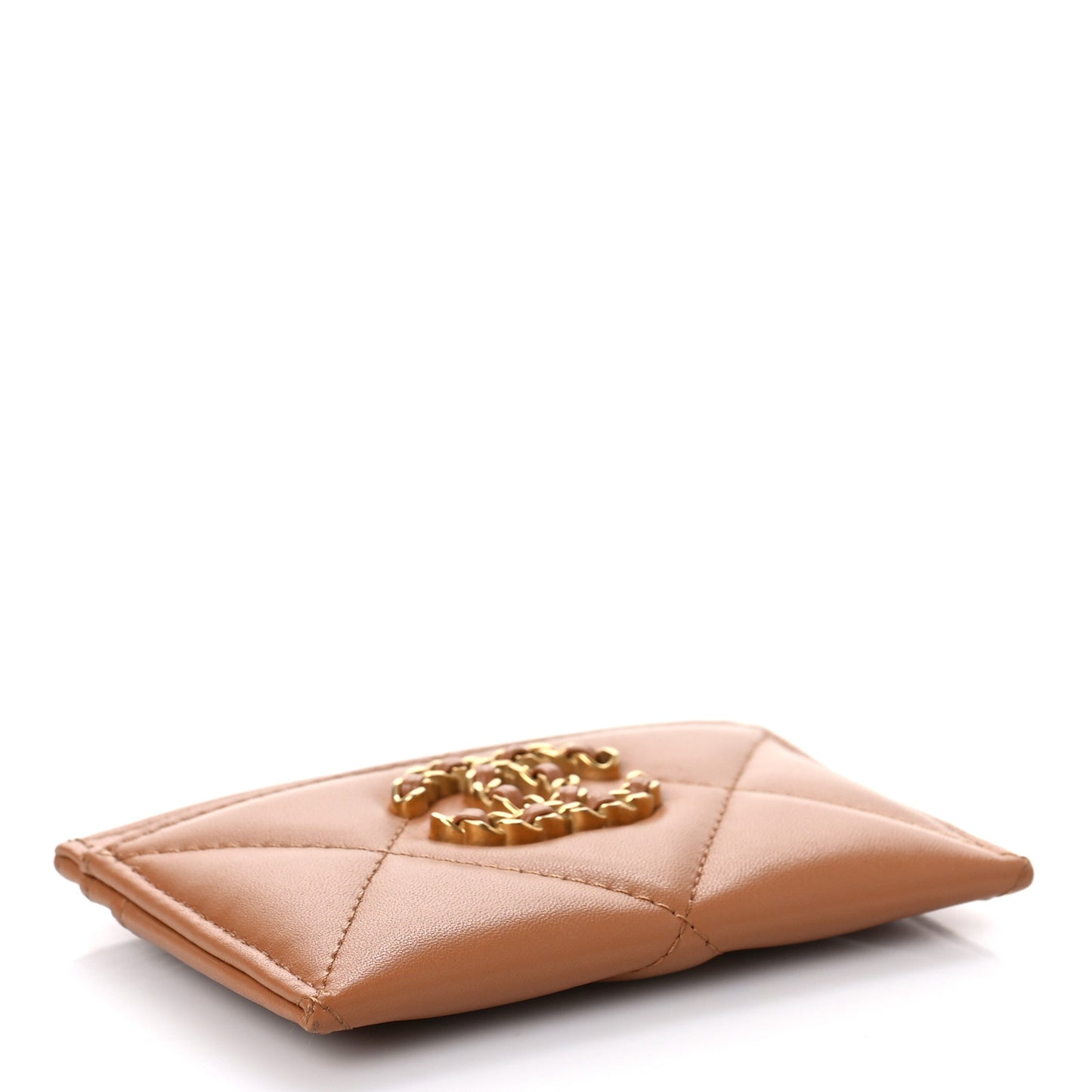 Lambskin Quilted Chanel 19 Card Holder Brown