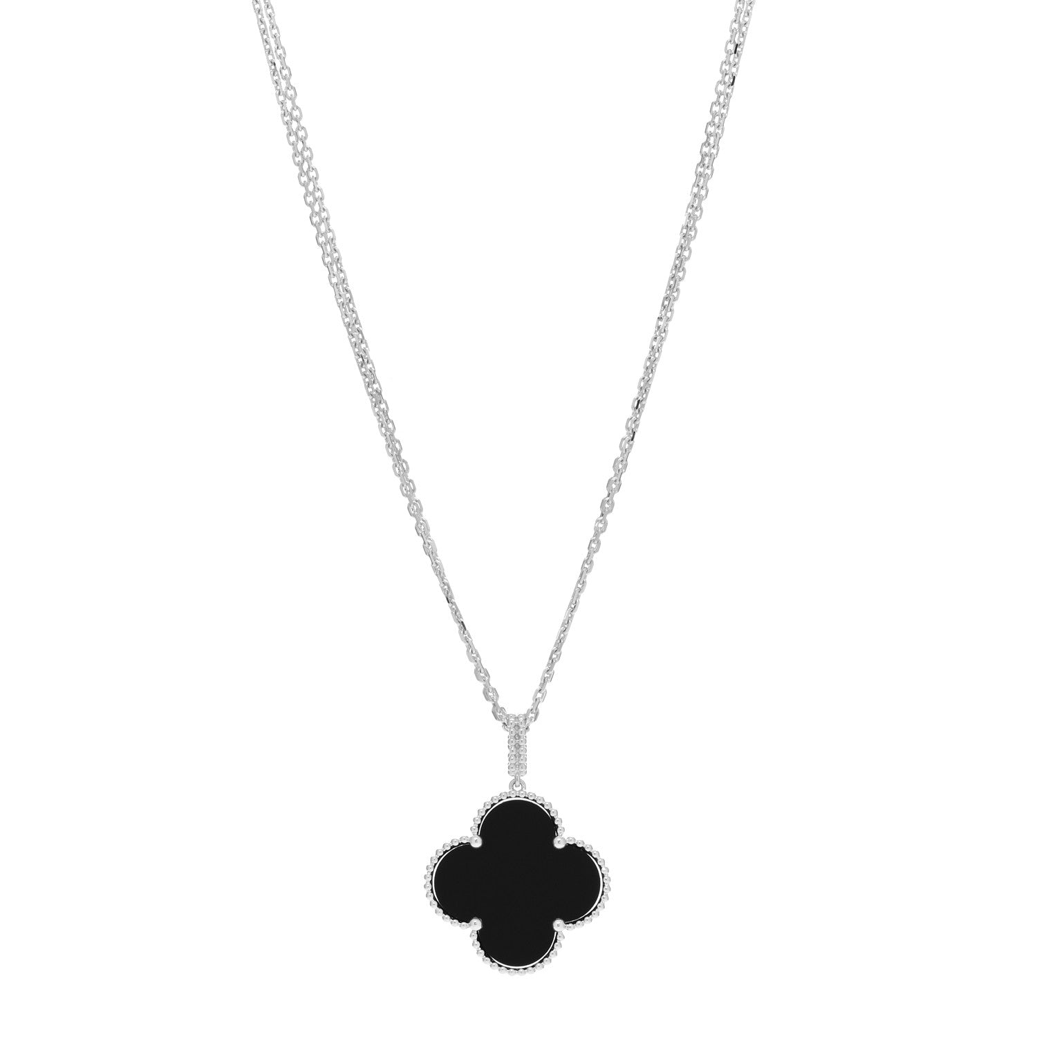 Van Cleef & Arpels 18K White Gold Black Onyx Magic Alhambra Pendant Necklace 1 of 5