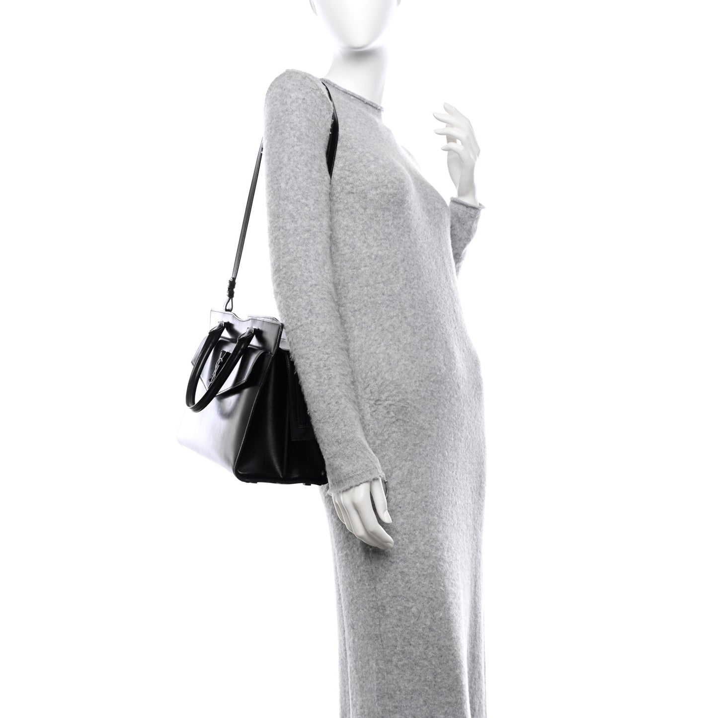 Shiny Calfskin Medium Uptown Tote Black