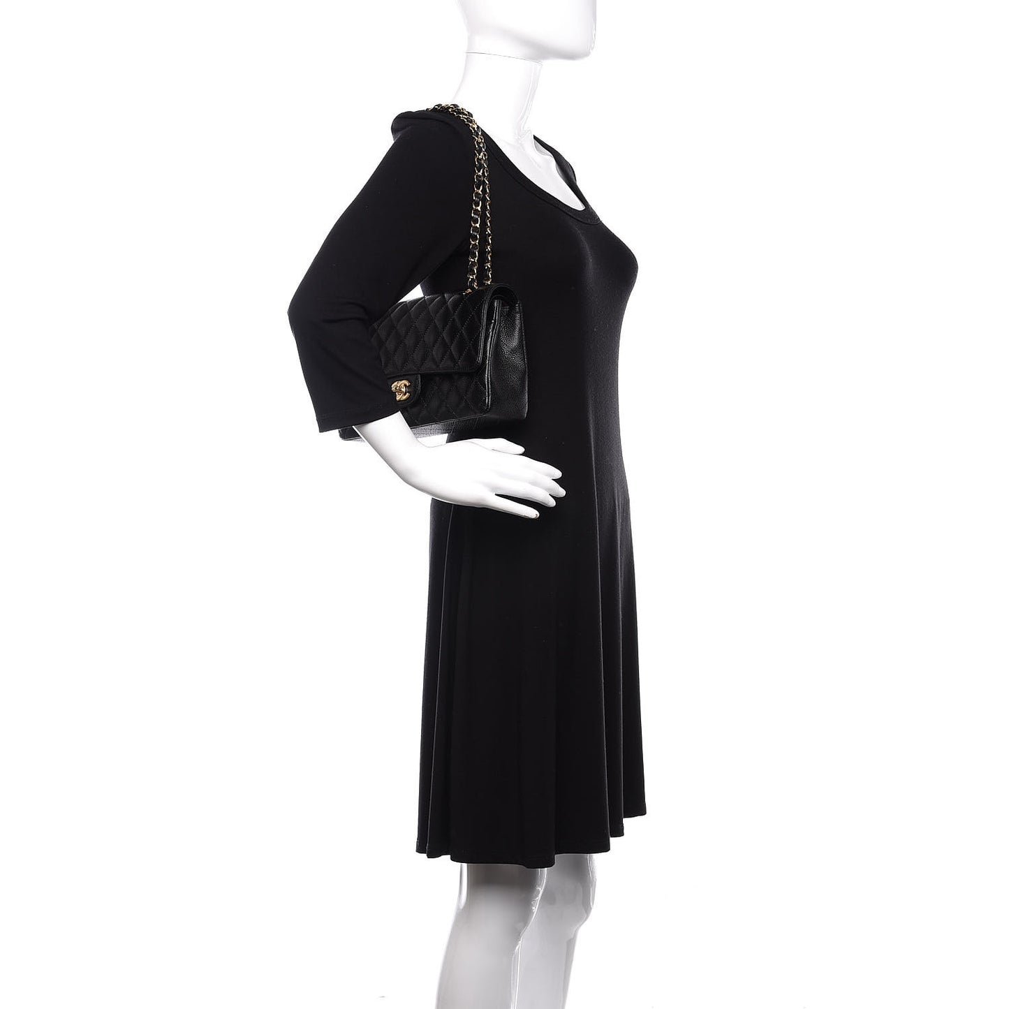 Caviar Quilted Medium Double Flap Black