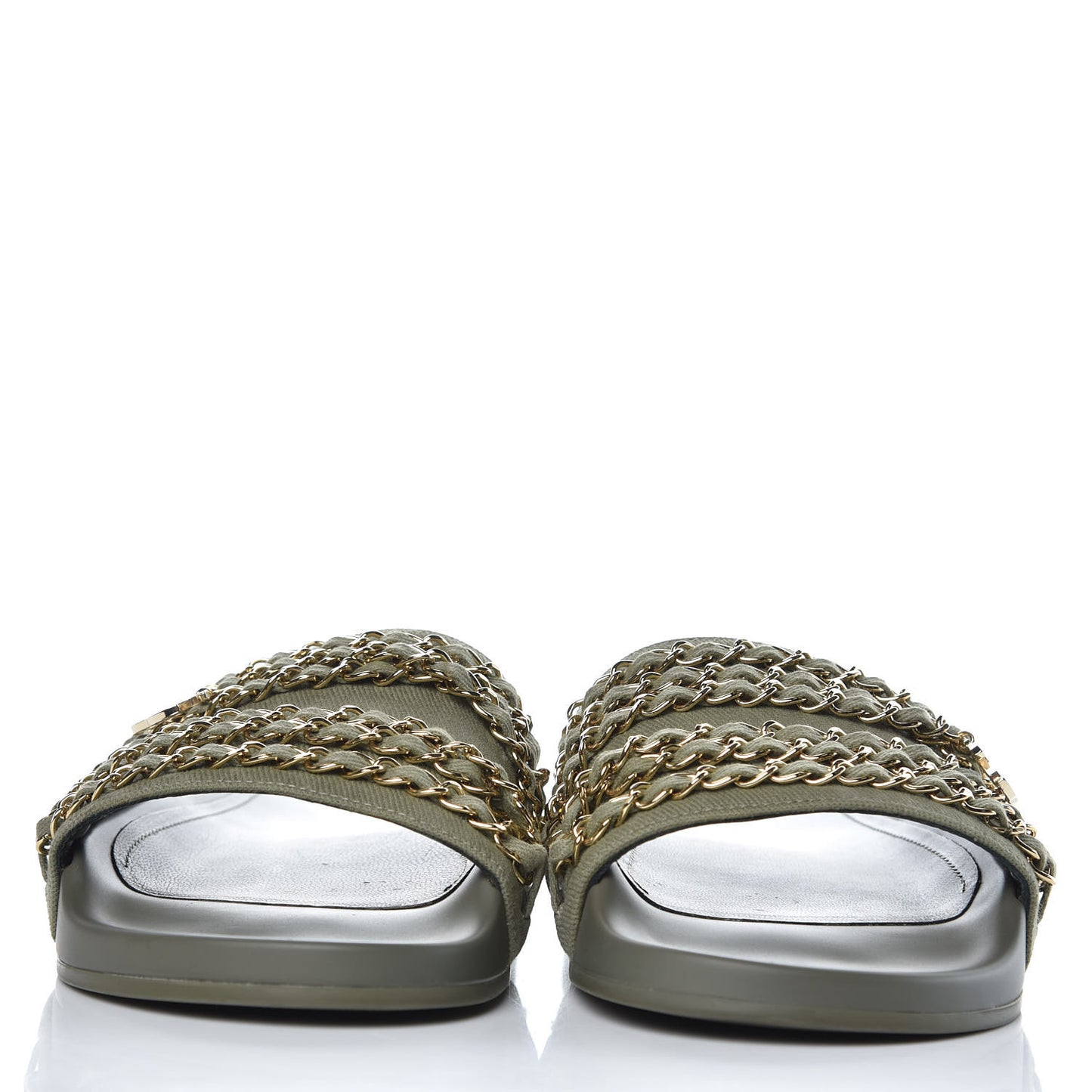 Canvas Chain Flat Sandals 40 Khaki