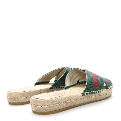 Gucci Malaga Kid Perforated Criss Cross Espadrille Slide Sandals 38.5 Emerald Hibiscus Red 5 of 10