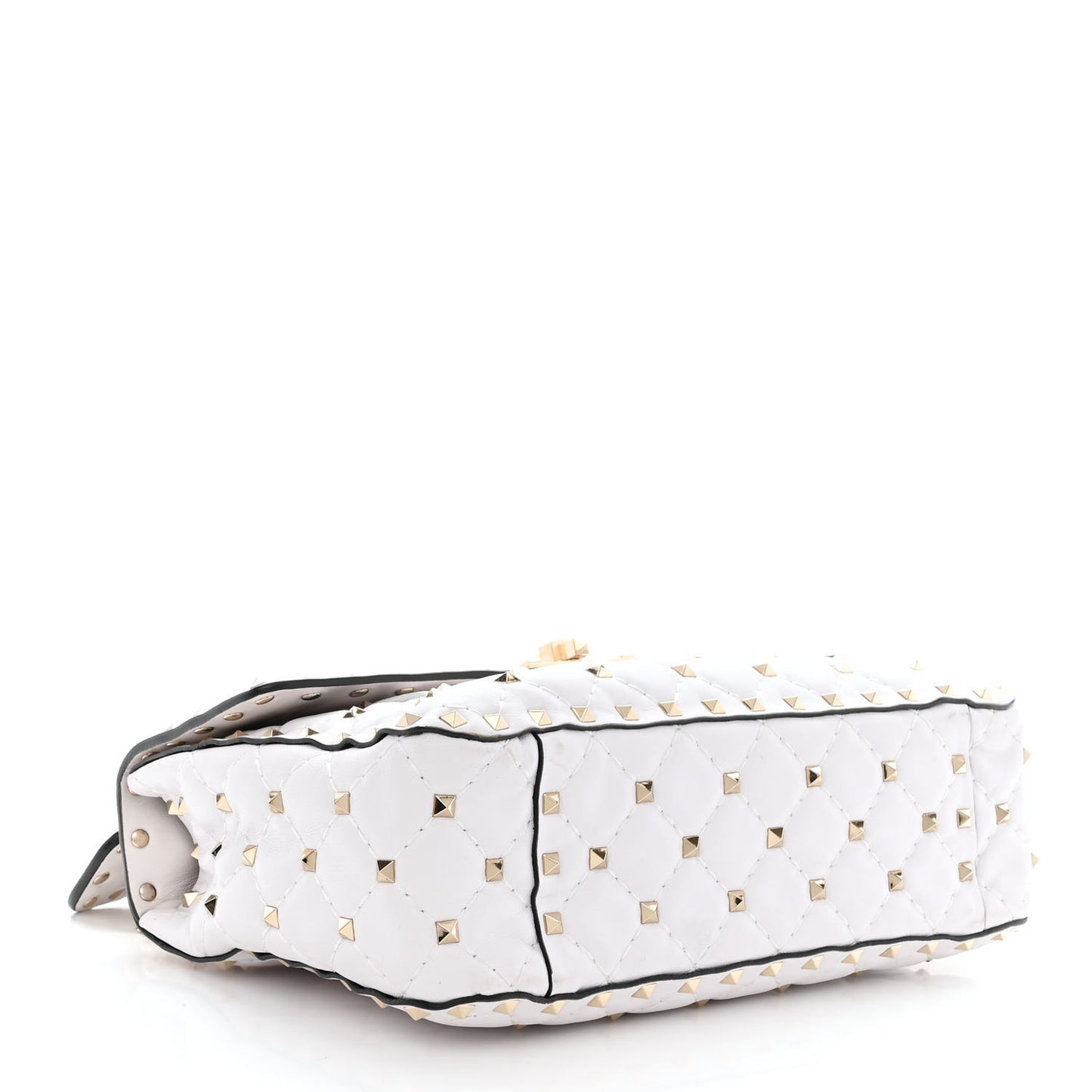 Lambskin VLTN Print Medium Rockstud Spike Shoulder Bag Optic White Black